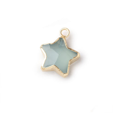 13mm Gold Leafed Seafoam Blue Chalcedony Faceted Star Focal Pendant 1 piece (ONLINE ORDER ONLY)