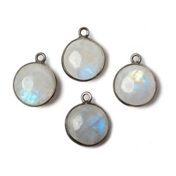 13mm Oxidized Silver Bezel Rainbow Moonstone plain coin Pendant 1 focal bead (ONLINE ORDER ONLY)