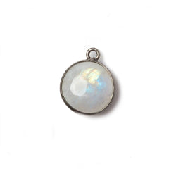 13mm Oxidized Silver Bezel Rainbow Moonstone plain coin Pendant 1 focal bead (ONLINE ORDER ONLY)