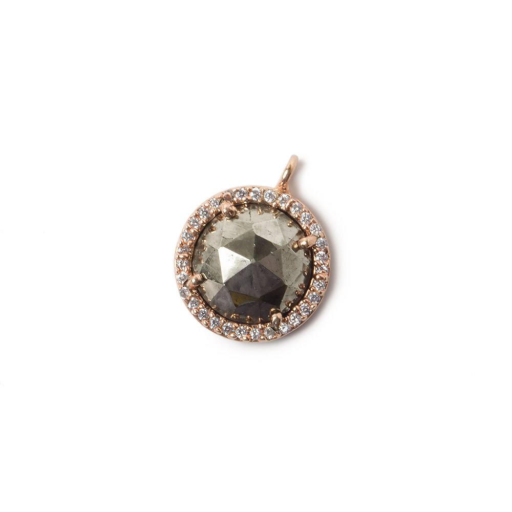 13mm Rose Gold Bezel CZ and Pyrite Coin Pendant 1 focal bead (ONLINE ORDER ONLY)