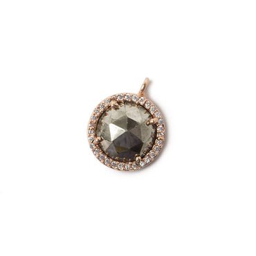 13mm Rose Gold Bezel CZ and Pyrite Coin Pendant 1 focal bead (ONLINE ORDER ONLY)