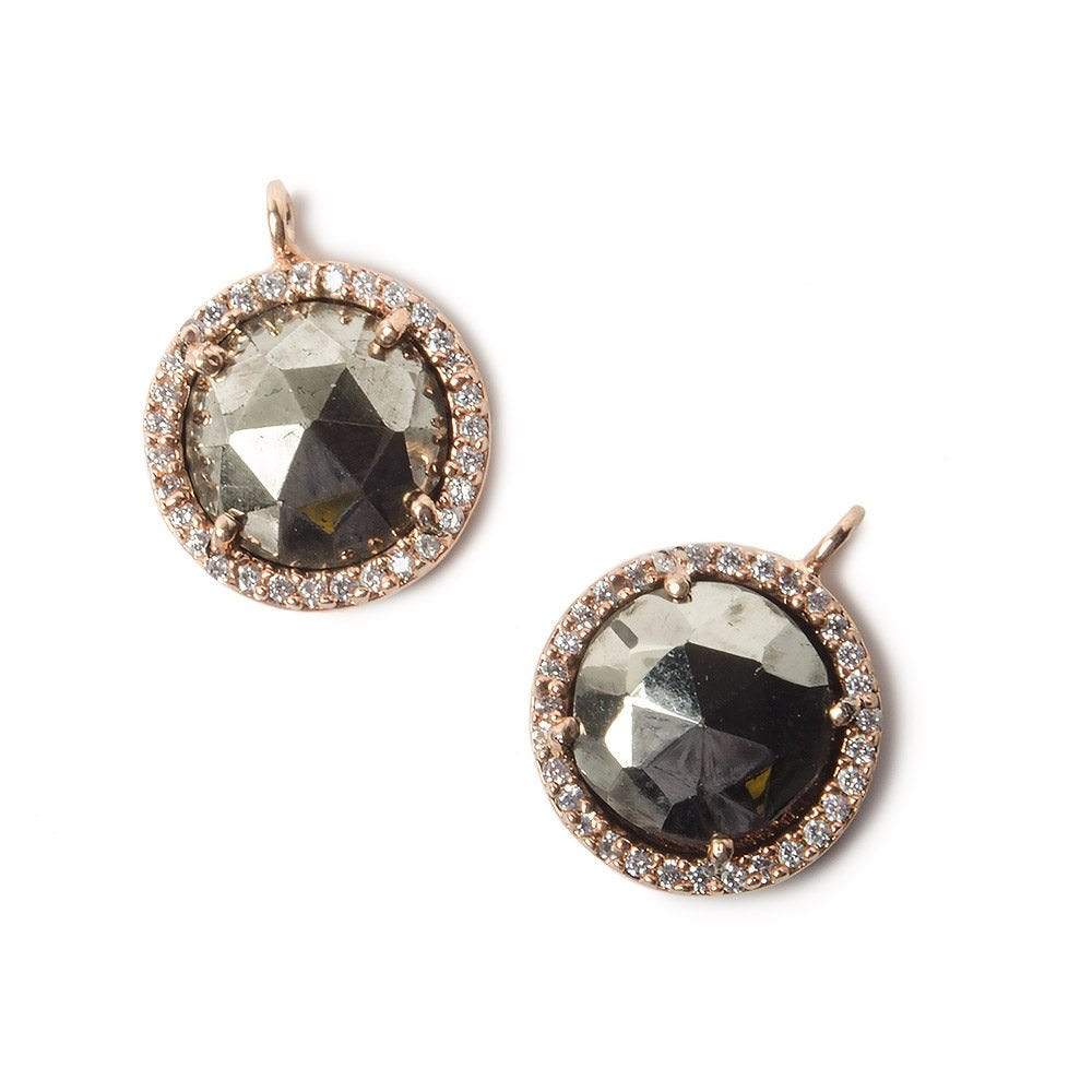 13mm Rose Gold Bezel CZ and Pyrite Coin Pendant 1 focal bead (ONLINE ORDER ONLY)