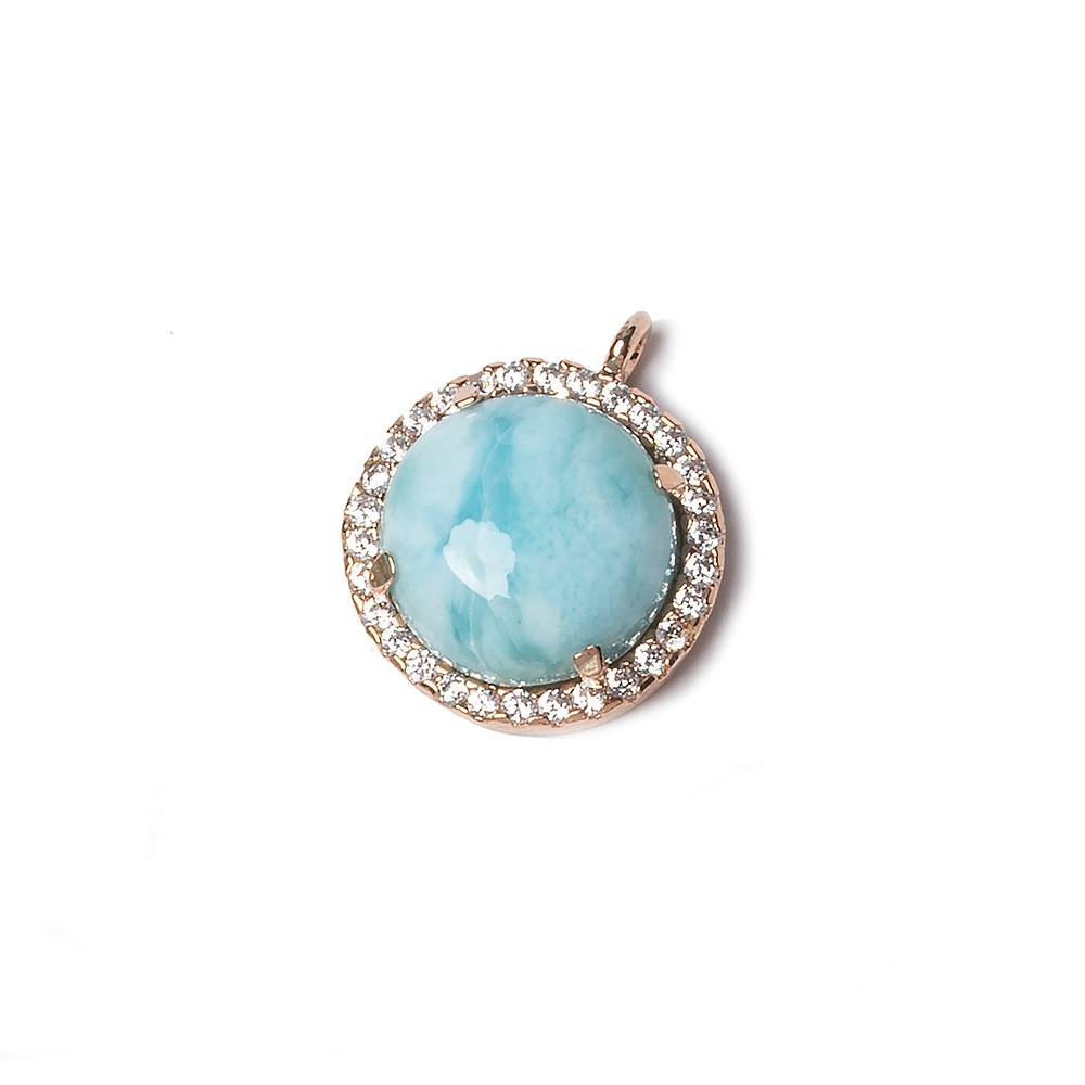 13mm Rose Gold Bezel CZ & Larimar Coin Pendant 1 focal bead (ONLINE ORDER ONLY)