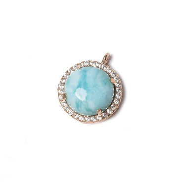 13mm Rose Gold Bezel CZ & Larimar Coin Pendant 1 focal bead (ONLINE ORDER ONLY)
