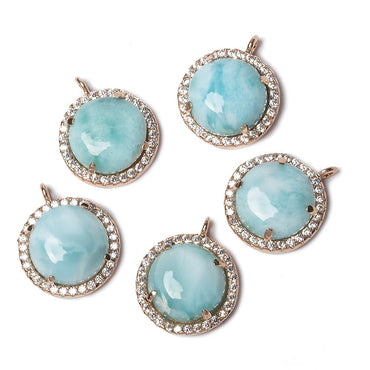 13mm Rose Gold Bezel CZ & Larimar Coin Pendant 1 focal bead (ONLINE ORDER ONLY)