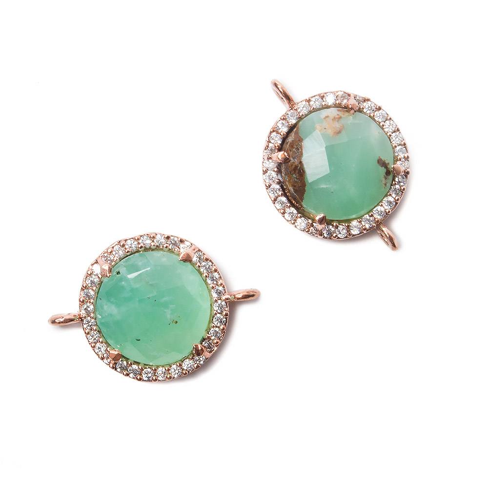 13mm Rose Gold Bezel White CZ and Chrysoprase & Matrix Coin Connector 1 focal bead (ONLINE ORDER ONLY)