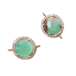 13mm Rose Gold Bezel White CZ and Chrysoprase & Matrix Coin Connector 1 focal bead (ONLINE ORDER ONLY)