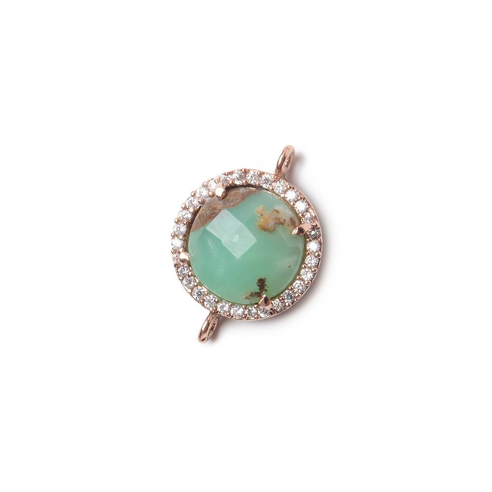 13mm Rose Gold Bezel White CZ and Chrysoprase & Matrix Coin Connector 1 focal bead (ONLINE ORDER ONLY)
