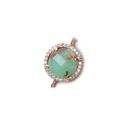 13mm Rose Gold Bezel White CZ and Chrysoprase & Matrix Coin Connector 1 focal bead (ONLINE ORDER ONLY)