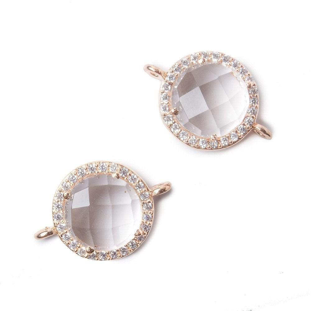 13mm Rose Gold Bezel White CZ and Crystal Quartz Coin Connector 1 focal bead (ONLINE ORDER ONLY)