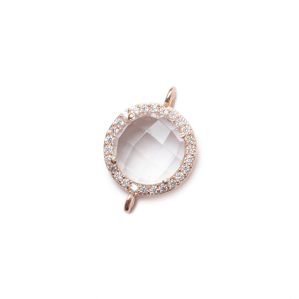 13mm Rose Gold Bezel White CZ and Crystal Quartz Coin Connector 1 focal bead (ONLINE ORDER ONLY)