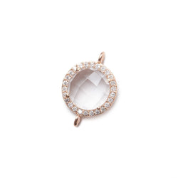13mm Rose Gold Bezel White CZ and Crystal Quartz Coin Connector 1 focal bead (ONLINE ORDER ONLY)
