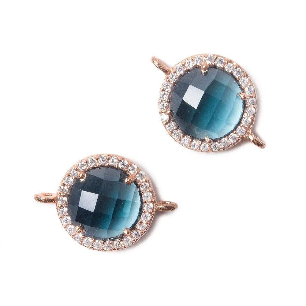 13mm Rose Gold Bezel White CZ and London Blue Quartz Coin Connector 1 focal bead (ONLINE ORDER ONLY)