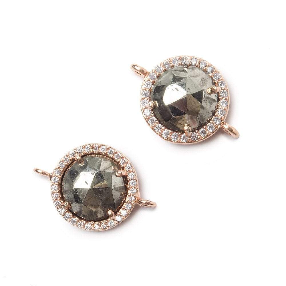 13mm Rose Gold Bezel White CZ and Pyrite Coin Connector 1 focal bead (ONLINE ORDER ONLY)