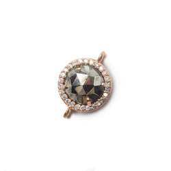 13mm Rose Gold Bezel White CZ and Pyrite Coin Connector 1 focal bead (ONLINE ORDER ONLY)