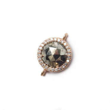 13mm Rose Gold Bezel White CZ and Pyrite Coin Connector 1 focal bead (ONLINE ORDER ONLY)