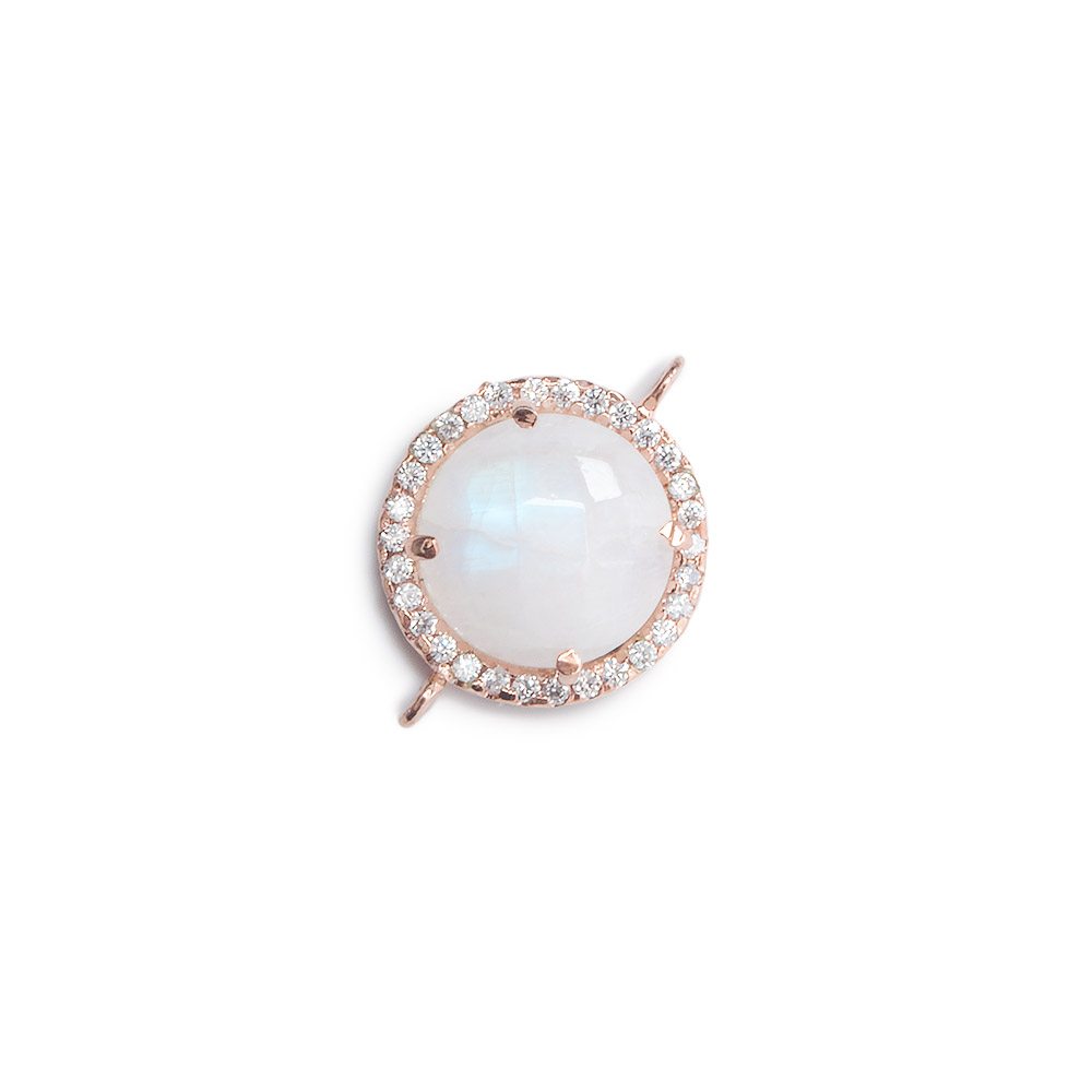 13mm Rose Gold Bezel White CZ and Rainbow Moonstone Coin Connector 1 focal bead (ONLINE ORDER ONLY)