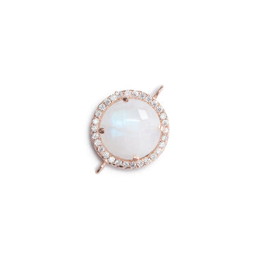 13mm Rose Gold Bezel White CZ and Rainbow Moonstone Coin Connector 1 focal bead (ONLINE ORDER ONLY)