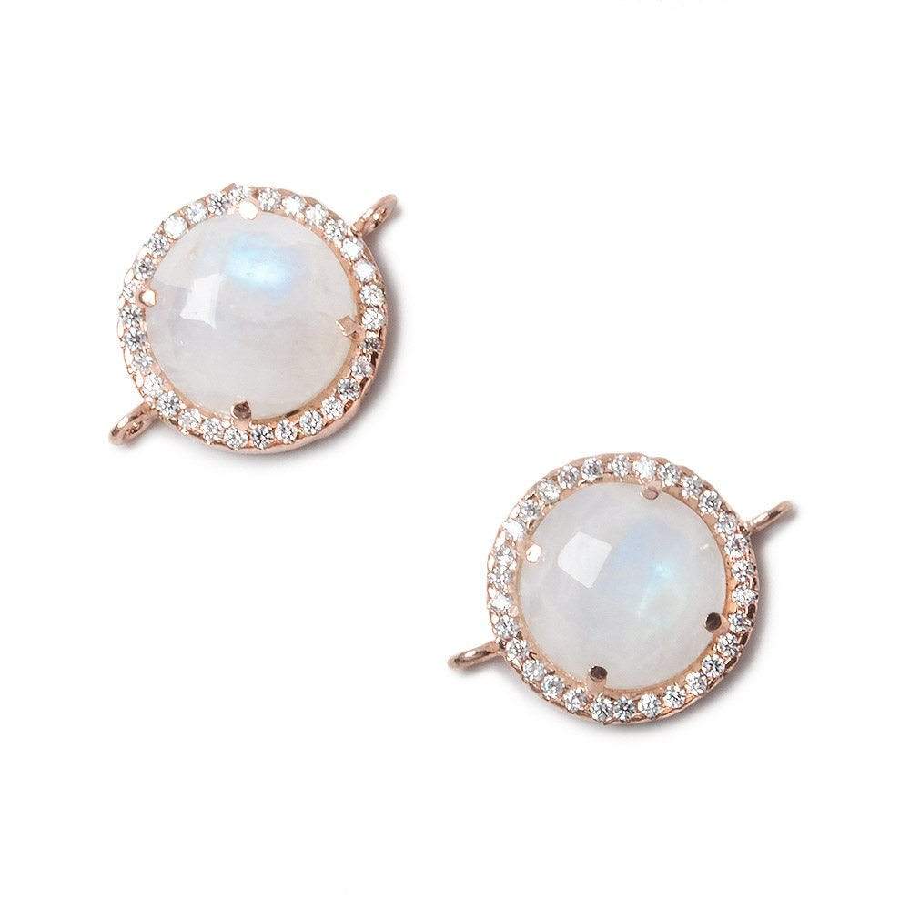 13mm Rose Gold Bezel White CZ and Rainbow Moonstone Coin Connector 1 focal bead (ONLINE ORDER ONLY)