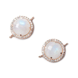 13mm Rose Gold Bezel White CZ and Rainbow Moonstone Coin Connector 1 focal bead (ONLINE ORDER ONLY)