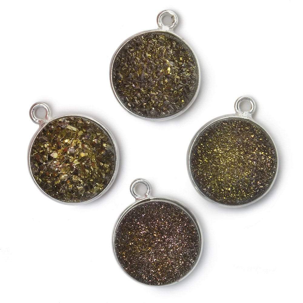 13mm Silver .925 Bezel Metallic Bronze Drusy Coin Pendant  1 piece (ONLINE ORDER ONLY)