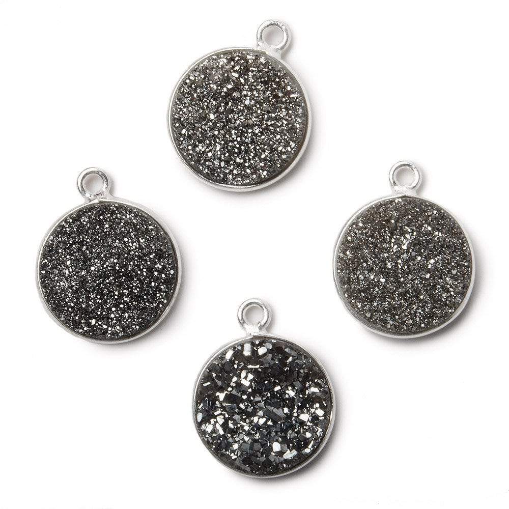 13mm Silver .925 Bezel Metallic Platinum Drusy Coin Pendant  1 piece (ONLINE ORDER ONLY)