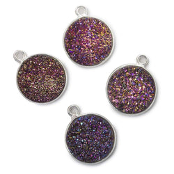 13mm Silver .925 Bezel Mystic Peacock Drusy Coin Pendant 1 piece (ONLINE ORDER ONLY)