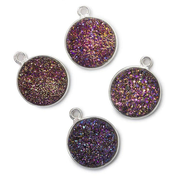 13mm Silver .925 Bezel Mystic Peacock Drusy Coin Pendant 1 piece (ONLINE ORDER ONLY)