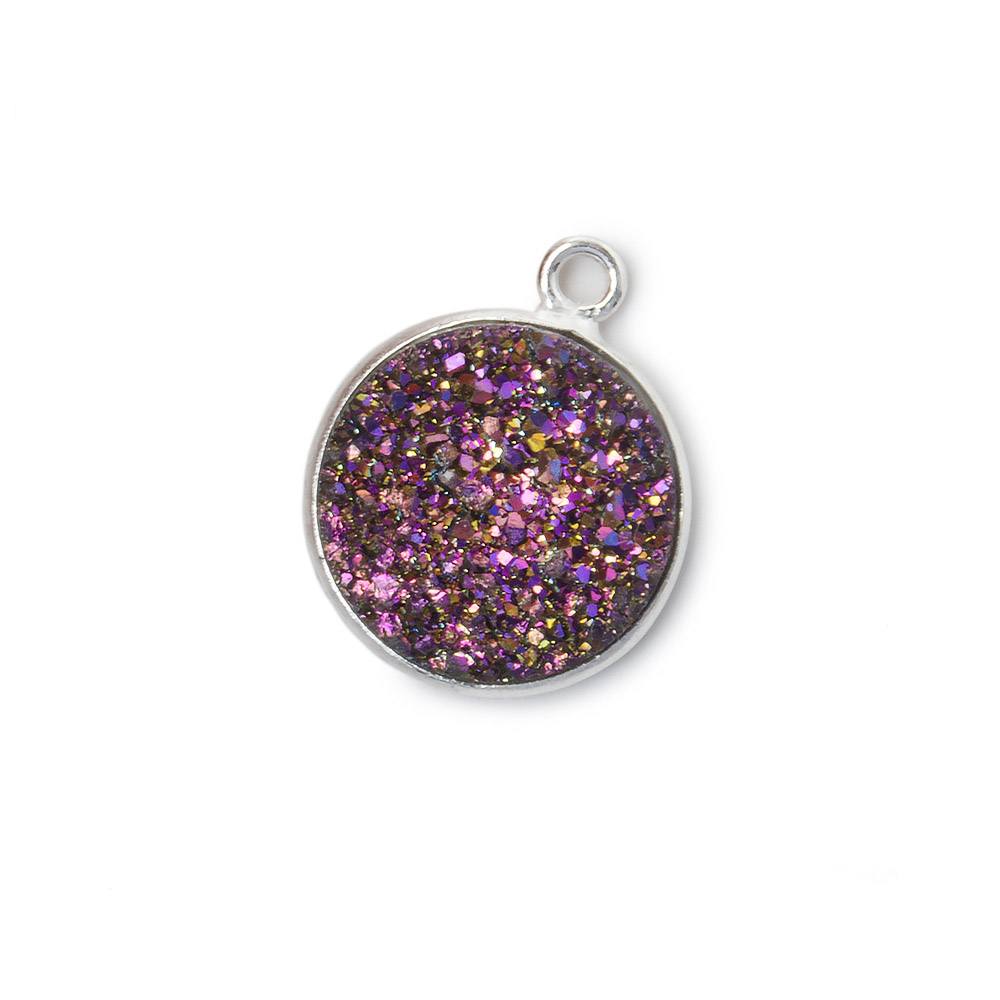 13mm Silver .925 Bezel Mystic Peacock Drusy Coin Pendant 1 piece (ONLINE ORDER ONLY)