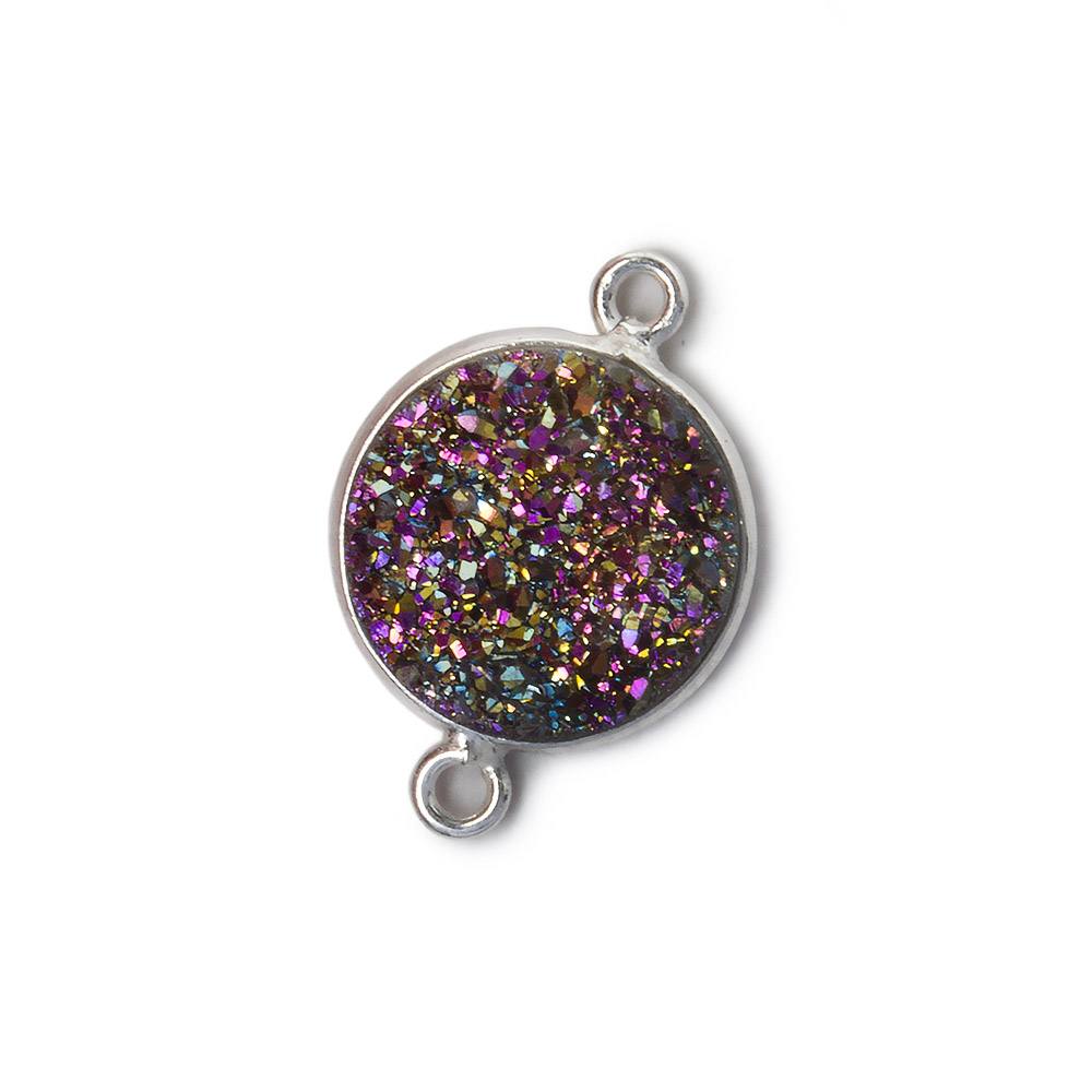 13mm Silver .925 Bezel Mystic Peacock Drusy Drusy Coin Connector 1 piece (ONLINE ORDER ONLY)