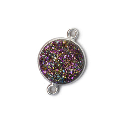 13mm Silver .925 Bezel Mystic Peacock Drusy Drusy Coin Connector 1 piece (ONLINE ORDER ONLY)