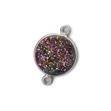 13mm Silver .925 Bezel Mystic Peacock Drusy Drusy Coin Connector 1 piece (ONLINE ORDER ONLY)