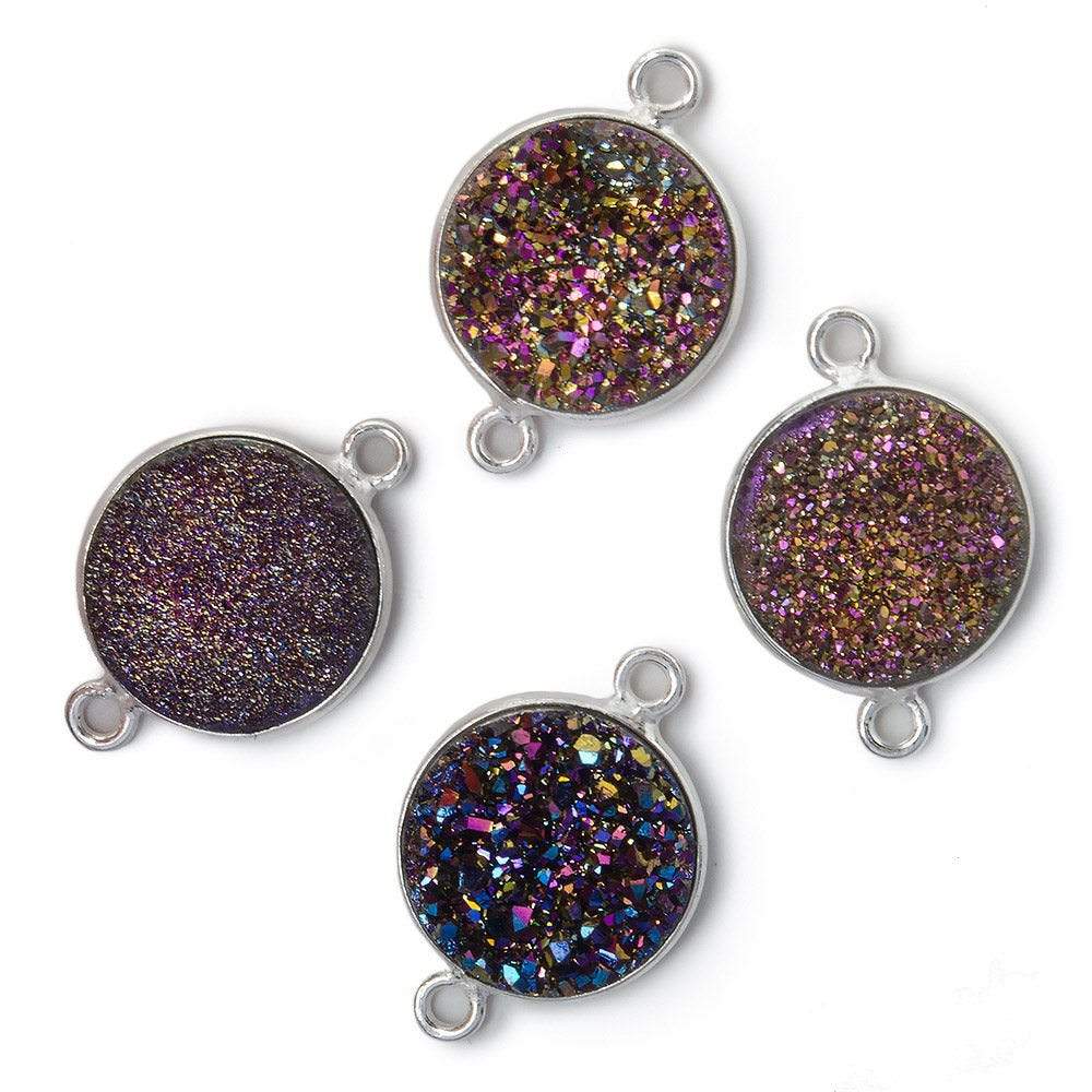 13mm Silver .925 Bezel Mystic Peacock Drusy Drusy Coin Connector 1 piece (ONLINE ORDER ONLY)