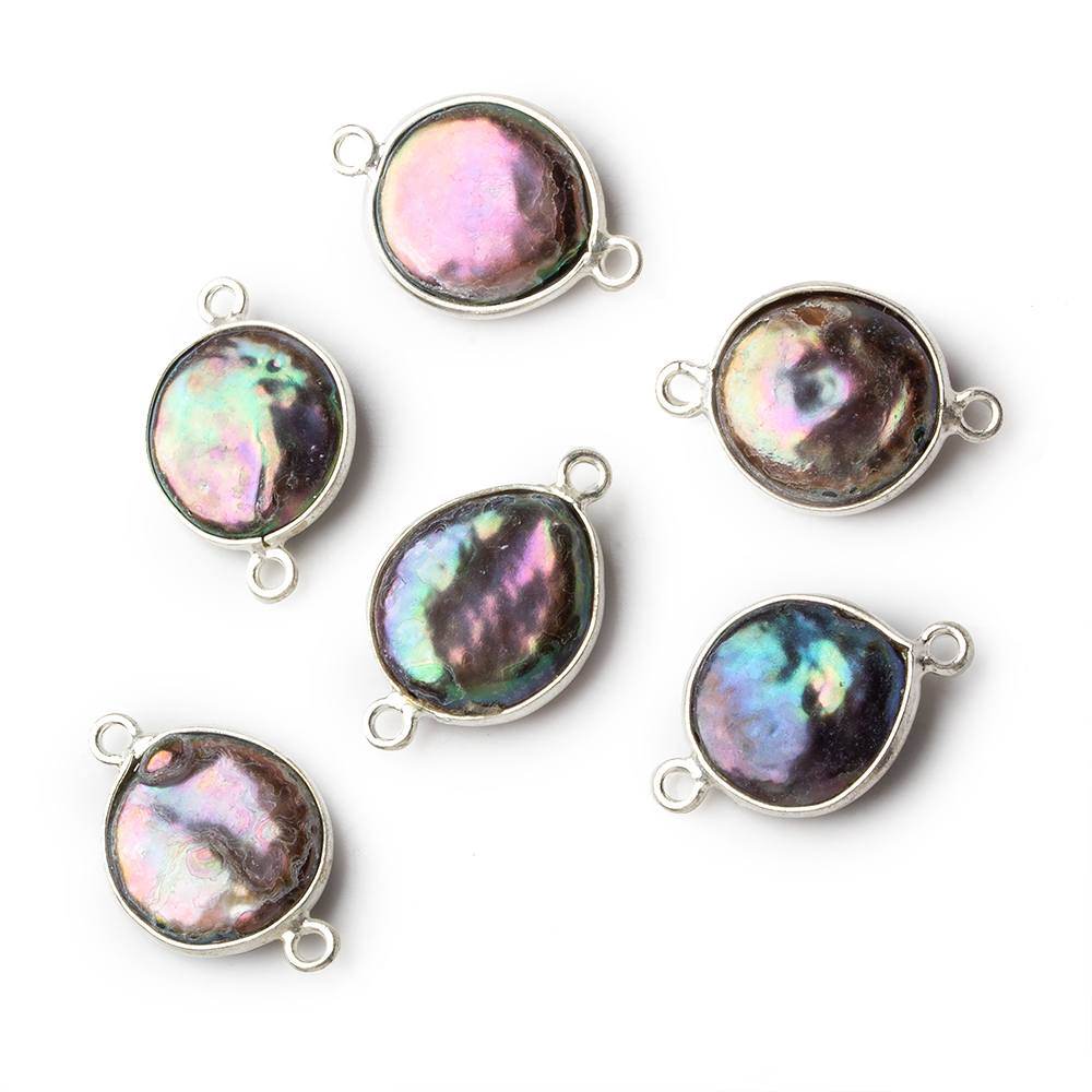 13mm Silver .925 Bezel Peacock Coin Pearl Connector 1 piece (ONLINE ORDER ONLY)