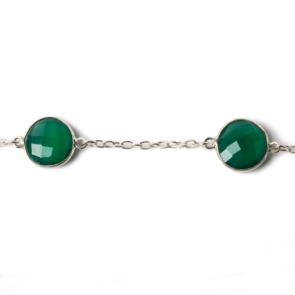 13mm Silver Bezel Green Onyx Coin Silver .925 Link Chain by the foot (ONLINE ORDER ONLY)