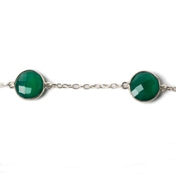 13mm Silver Bezel Green Onyx Coin Silver .925 Link Chain by the foot (ONLINE ORDER ONLY)