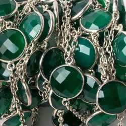 13mm Silver Bezel Green Onyx Coin Silver .925 Link Chain by the foot (ONLINE ORDER ONLY)