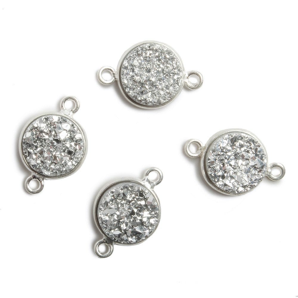 13mm Silver Bezel Metallic Silver Drusy Coin 2 ring Connector 1 piece (ONLINE ORDER ONLY)