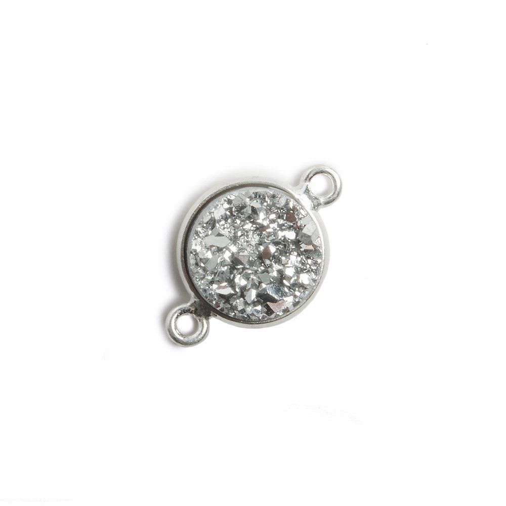 13mm Silver Bezel Metallic Silver Drusy Coin 2 ring Connector 1 piece (ONLINE ORDER ONLY)