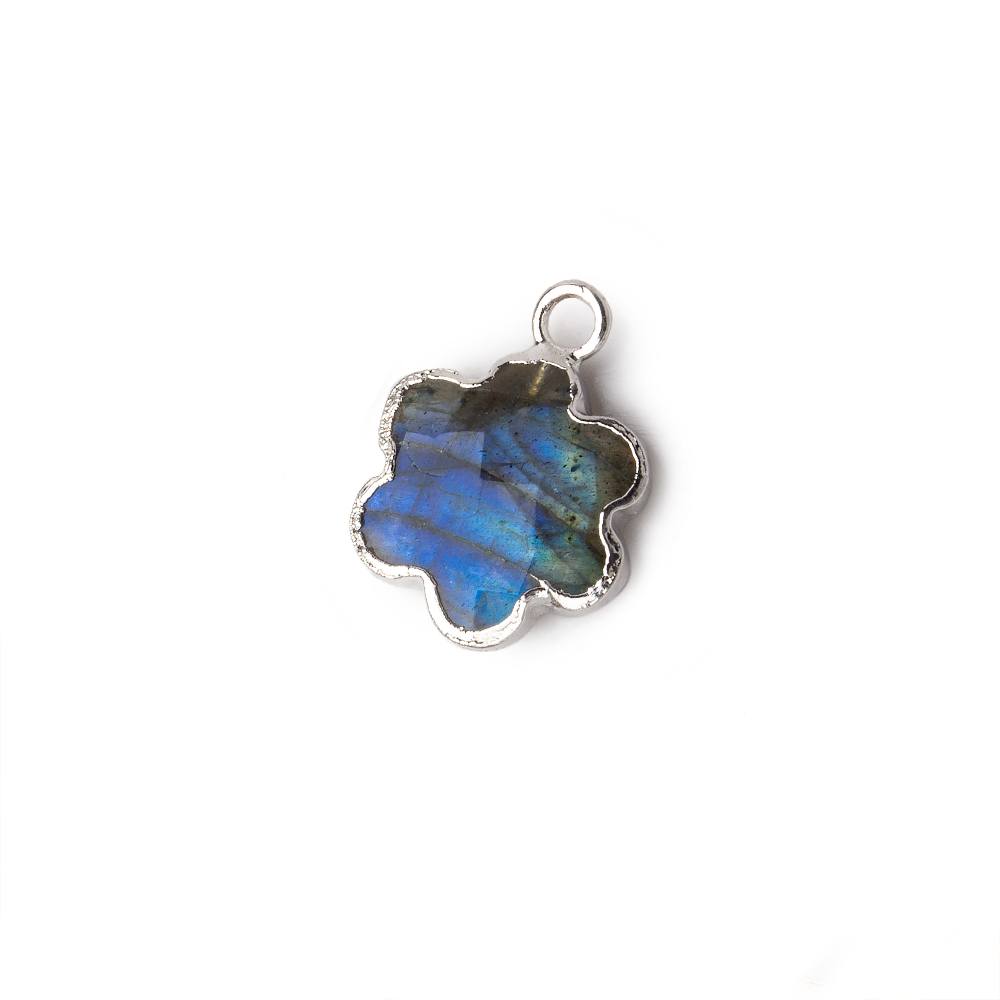 13mm Silver Leafed Labradorite Faceted Quatrafoil Focal Bead Pendant sold as 1 piece (ONLINE ORDER ONLY)