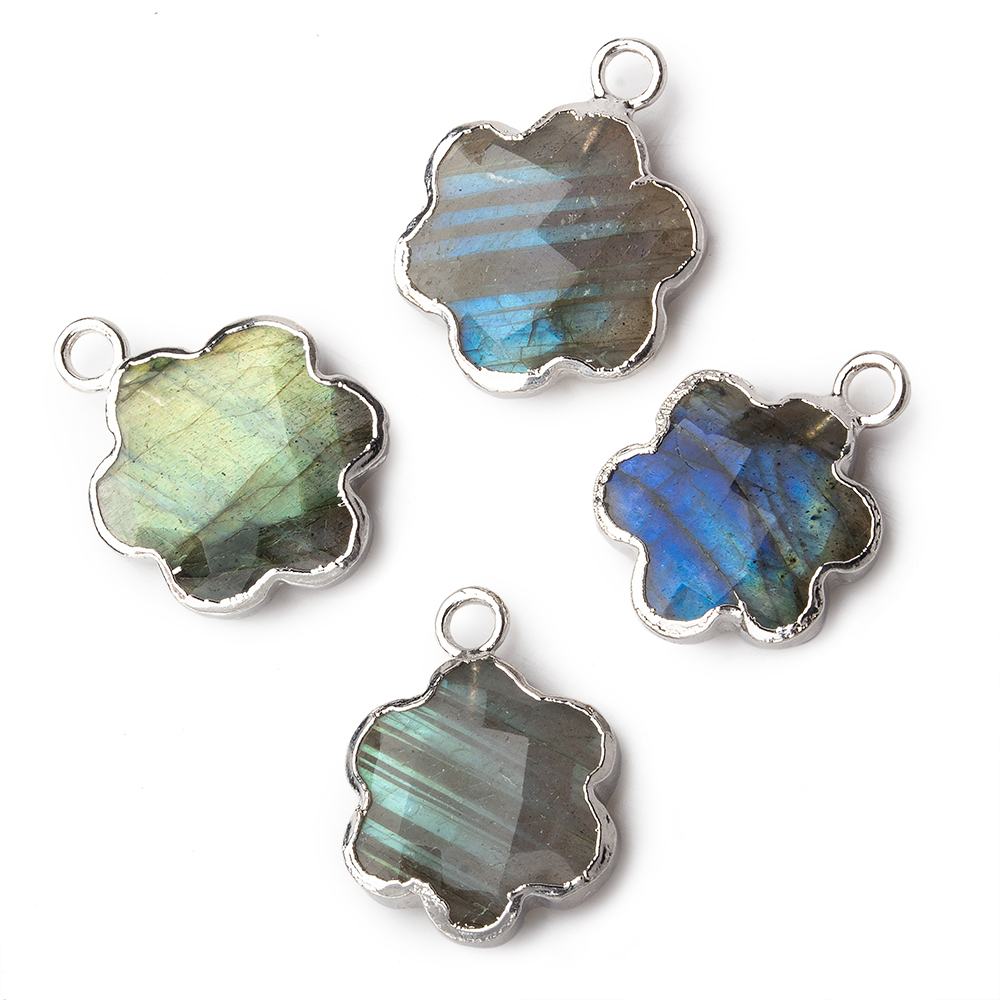 13mm Silver Leafed Labradorite Faceted Quatrafoil Focal Bead Pendant sold as 1 piece (ONLINE ORDER ONLY)