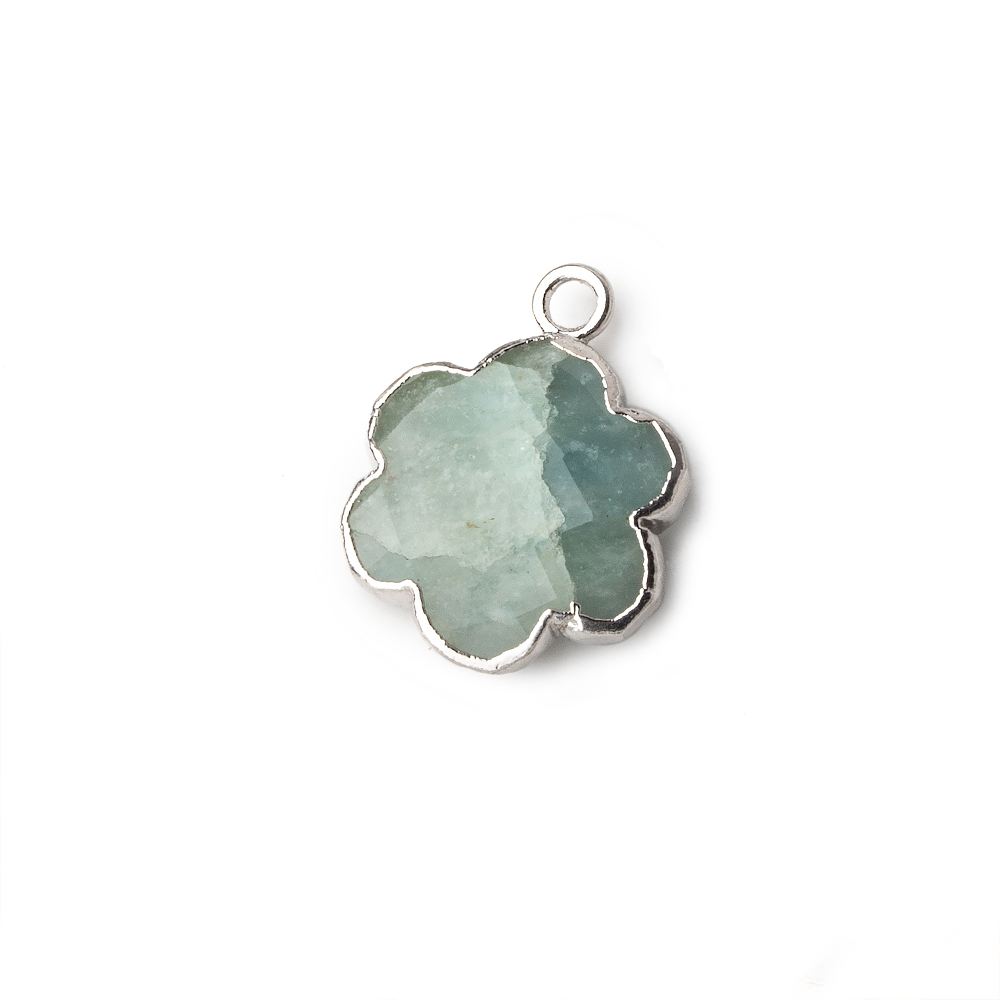 13mm Silver Leafed Milky Aquamarine Faceted Quatrafoil Focal Bead Pendant sold as 1 piece (ONLINE ORDER ONLY)