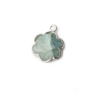 13mm Silver Leafed Milky Aquamarine Faceted Quatrafoil Focal Bead Pendant sold as 1 piece (ONLINE ORDER ONLY)