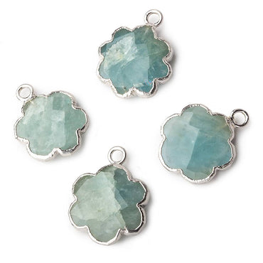 13mm Silver Leafed Milky Aquamarine Faceted Quatrafoil Focal Bead Pendant sold as 1 piece (ONLINE ORDER ONLY)