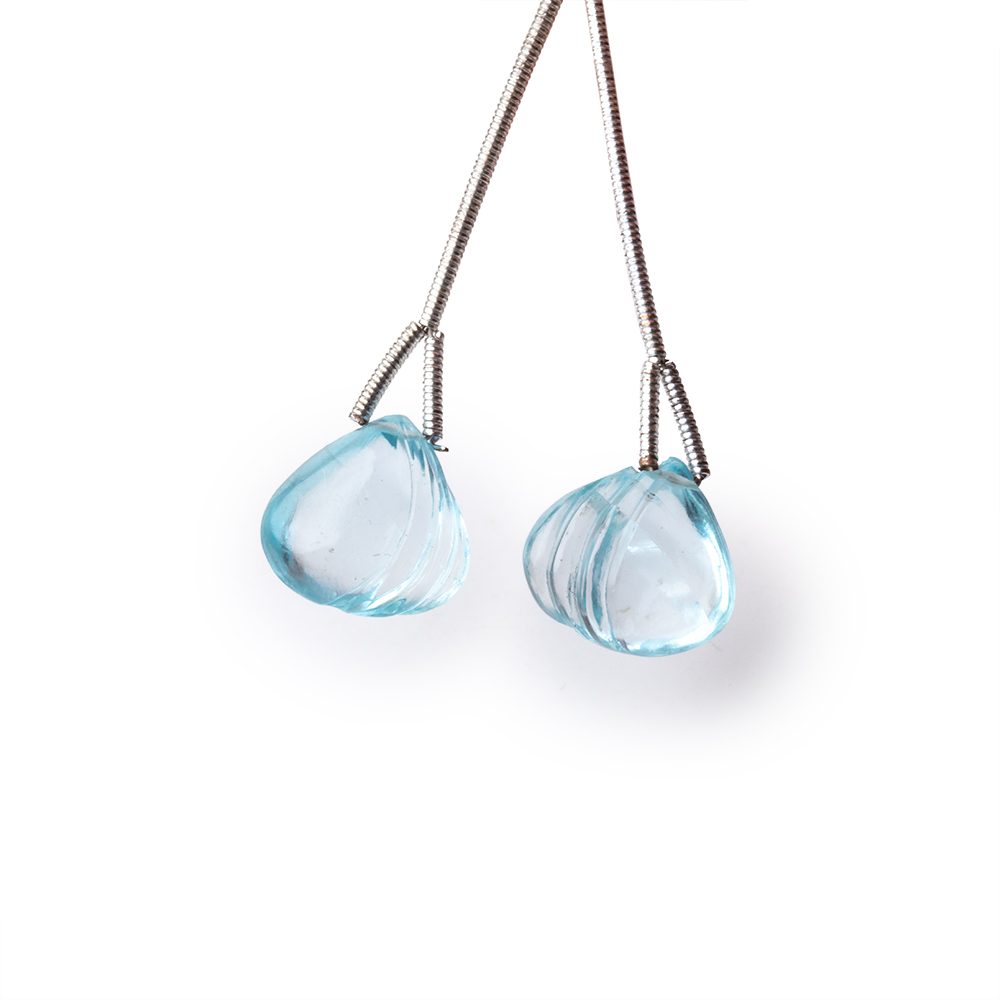 13mm Sky Blue Topaz Carved Heart Set of 2 Focal Beads (ONLINE ORDER ONLY)