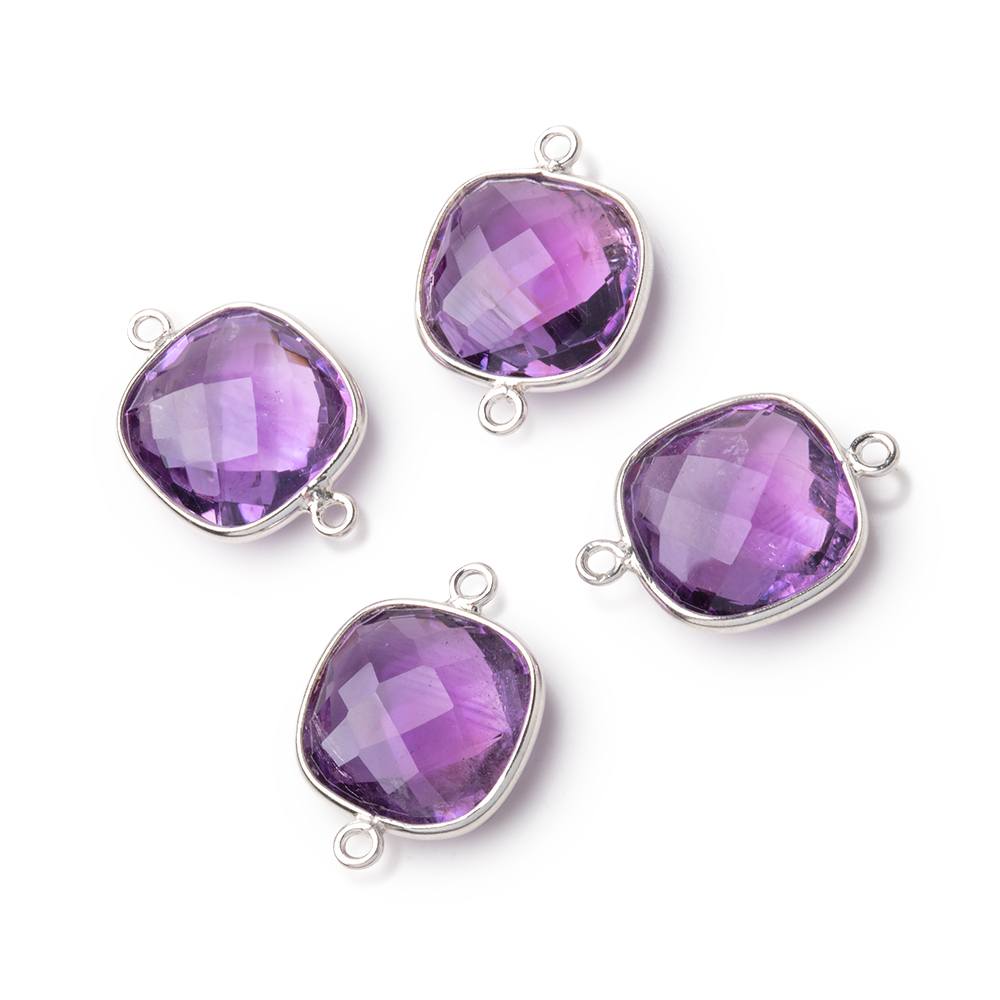 13mm Sterling Silver Bezel Amethyst Faceted Cushion Connector 1 piece (ONLINE ORDER ONLY)