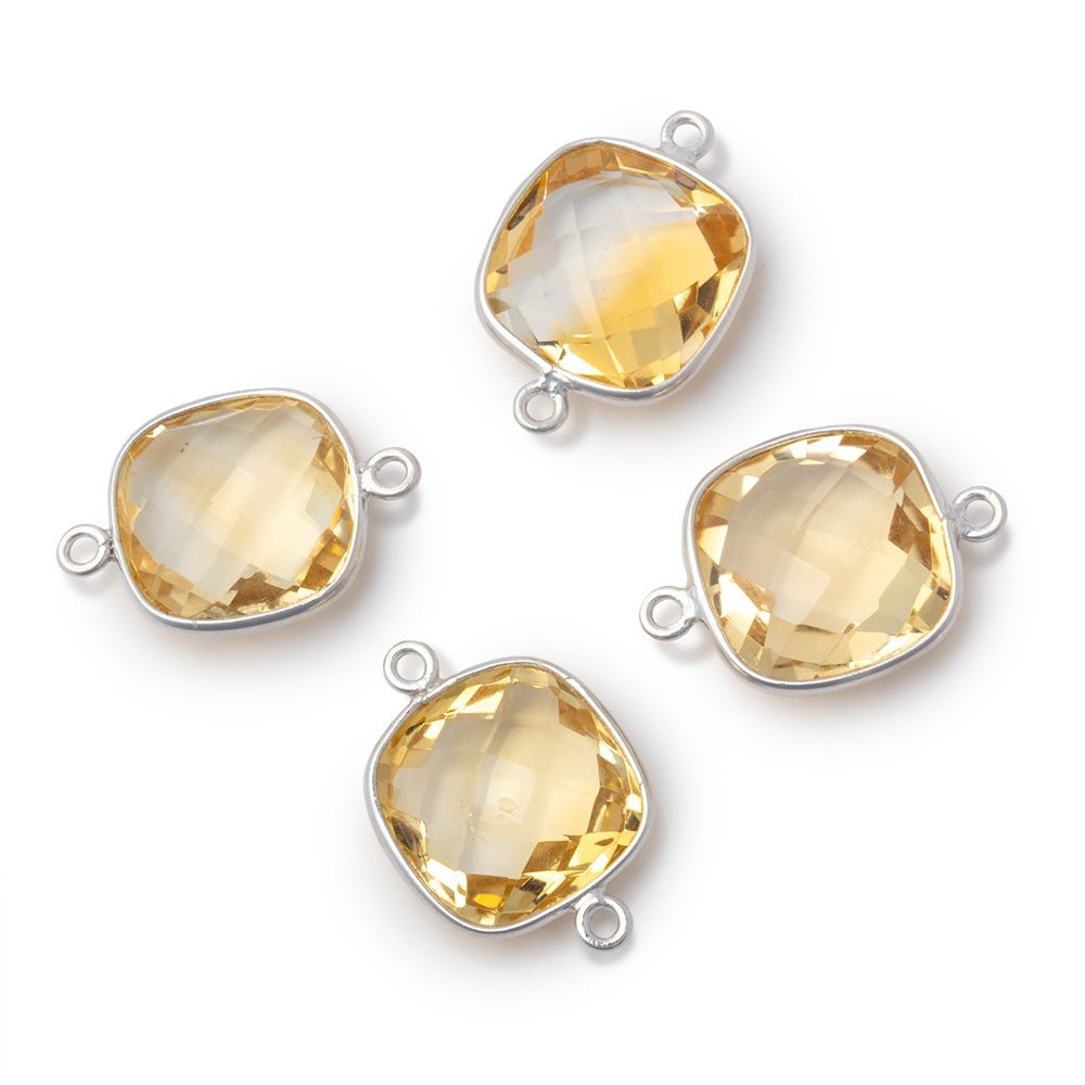 13mm Sterling Silver Bezel Citrine Faceted Cushion Connector 1 piece (ONLINE ORDER ONLY)