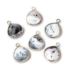 13mm Sterling Silver Bezel Dendritic Opal Faceted Heart Pendant 1 piece (ONLINE ORDER ONLY)
