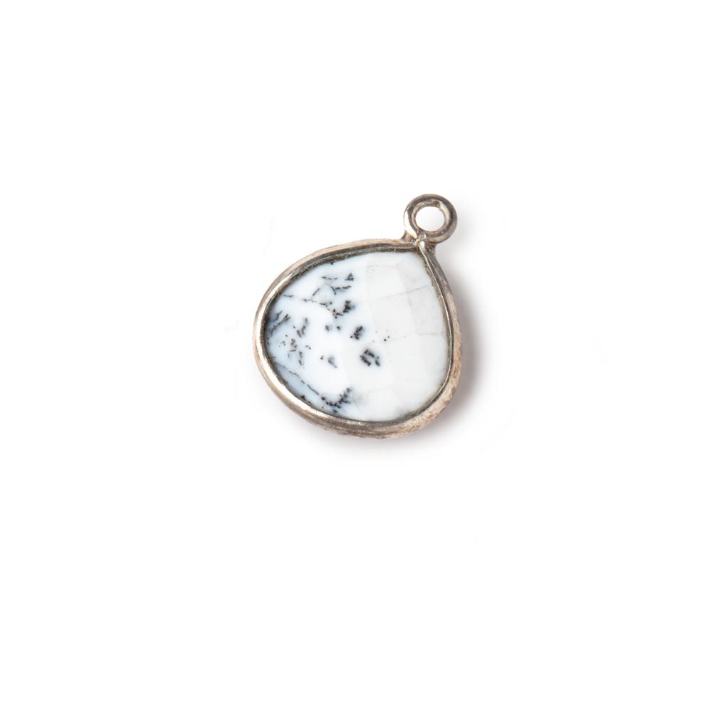 13mm Sterling Silver Bezel Dendritic Opal Faceted Heart Pendant 1 piece (ONLINE ORDER ONLY)