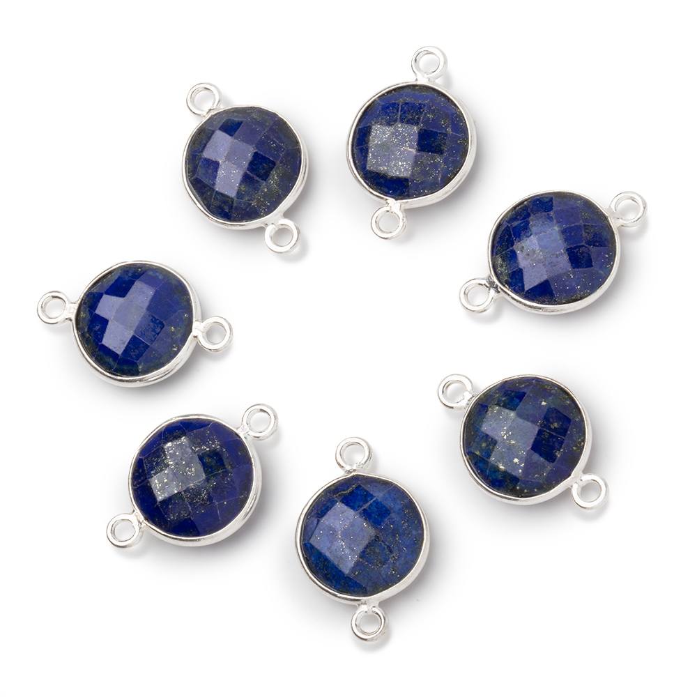 13mm Sterling Silver Bezel Lapis Lazuli Faceted Coin Connector 1 piece (ONLINE ORDER ONLY)